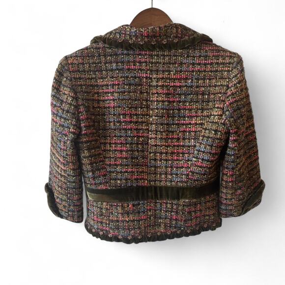 Cynthia Steffe Tweed Velvet Trim Cropped Jacket Made in USA L - Picture 5 of 8